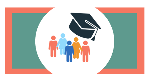 5 different colored people icons with a black graduation cap above their heads